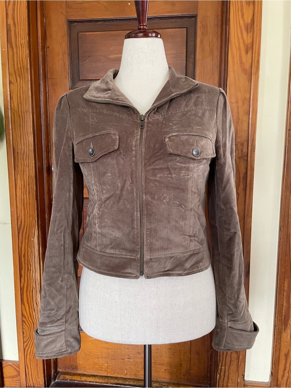 Women's Brown Velvet Zip-Front Jacket